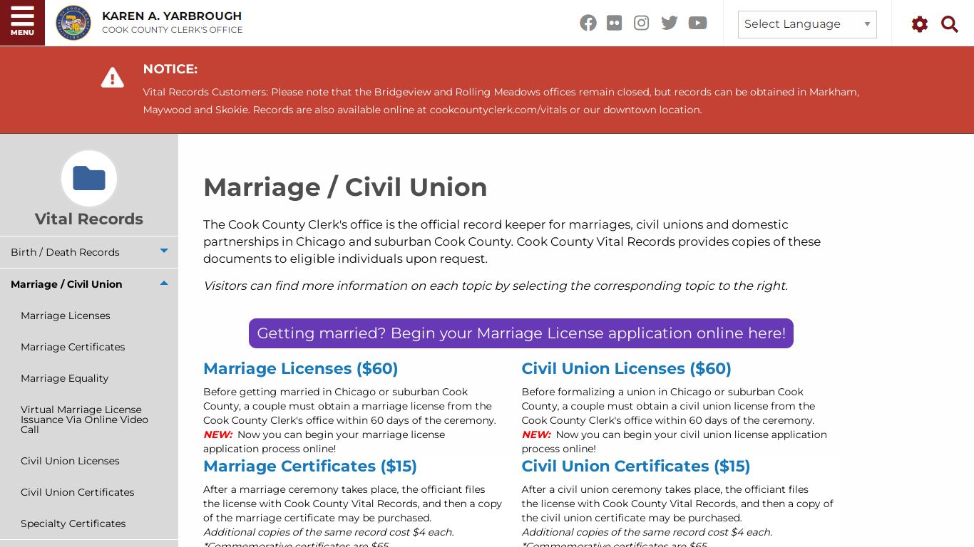 Marriage / Civil Union | Cook County Clerk's Office