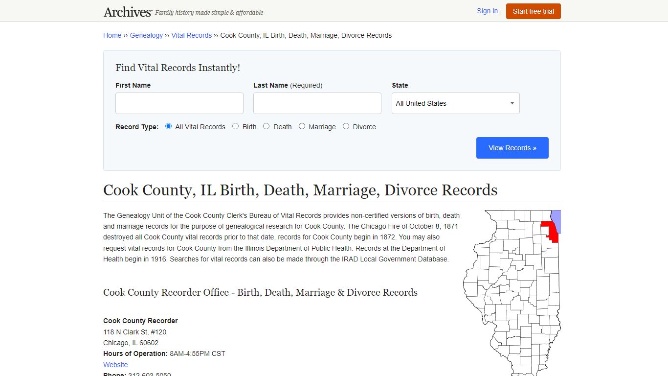 Cook County, IL Birth, Death, Marriage, Divorce Records