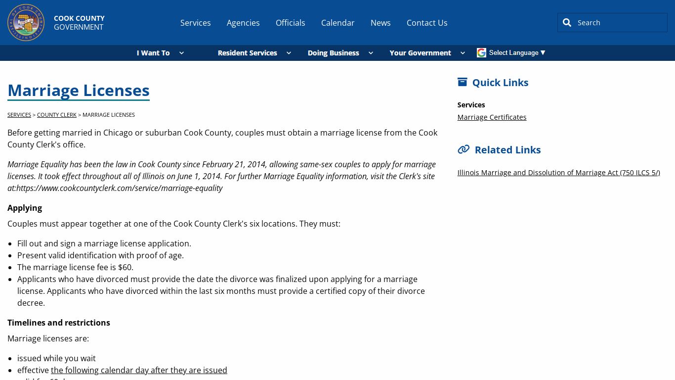 Marriage Licenses - Cook County, Illinois